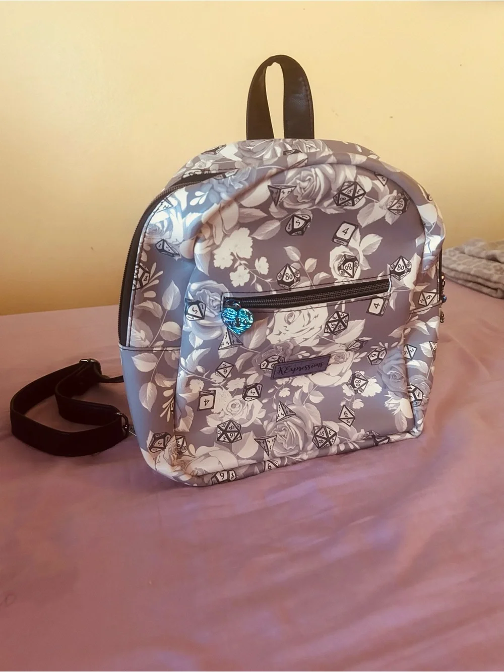 Loungefly Gray Floral & Dice Mini Backpack